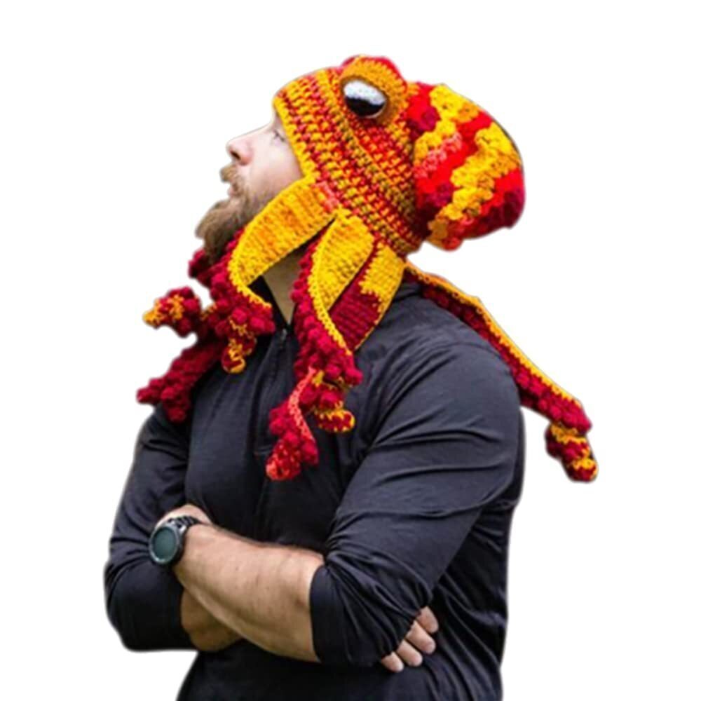 3461 Knitted Winter Hat Knit Beanie Octopus Hat Unique Soft Warm Hand